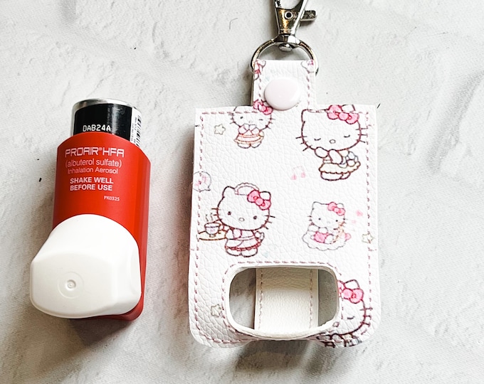 Cartoon White Kitty Inhaler Case Keychain, HK Inhaler Holder Keychain