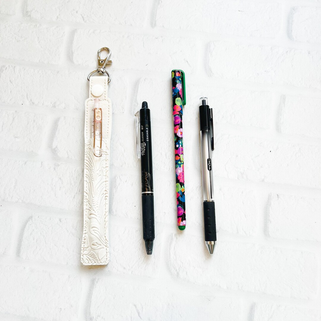 Pen Topper Keychain Cream Embossed Pen or Pencil Holder Keychain,stylus Holder,pen Pencil ...