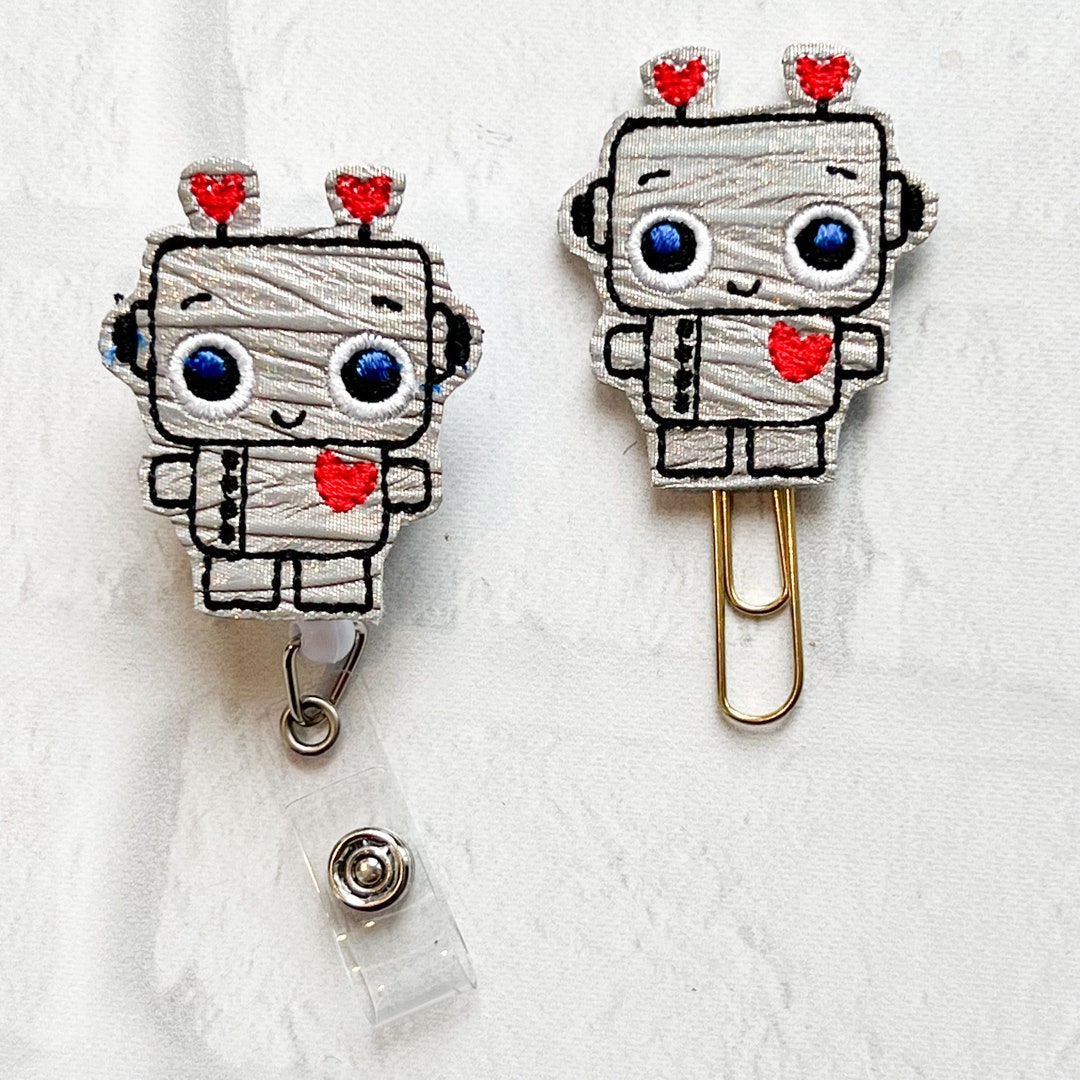 Robot Valentine Badge Reel,nurse Teacher Lanyard Badge Reel Clip,cn RN EMS  Badge Reel Gift Idea,valentine Robot Planner Clip,robot Feltie 