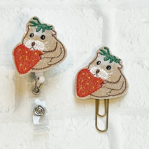 CottageCore Hamster Strawberry Badge Reel,ID Badge Reel,Retractable Badge Reel,Nurse Badge Reel,Teacher Badge Reel,CNA RN Student Badge Reel