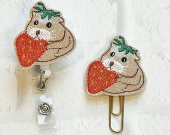 CottageCore Hamster Strawberry Badge Reel,ID Badge Reel,Retractable Badge Reel,Nurse Badge Reel,Teacher Badge Reel,CNA RN Student Badge Reel