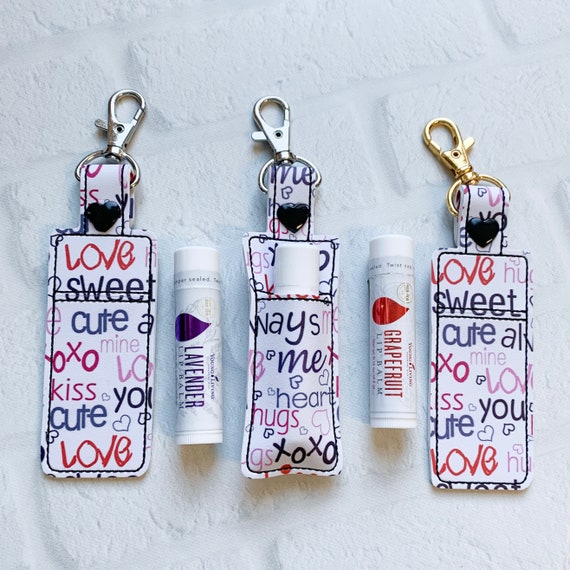 Valentine Words Vegan Leather Lipbalm Keychain, Leather Lip Balm  Holder,Essential Oil USB Lip Balm Keychain Case, Lip Balm Badge Reel Clip