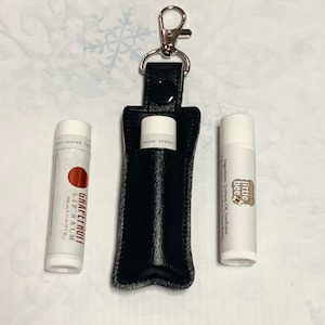 Blackout Vegan Leather USB Lip Balm Keychain Case: Black Travel Sleeve, Lanyard Accessory Holder