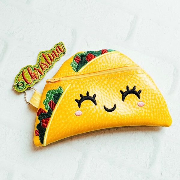 Embroidered Taco Bag, Kawaii Taco Bag, Taco Zipper Pouch, Gifts Under 20, Taco Tuesday coin purse, Yummy Taco, Taco Pencil Case travel bag