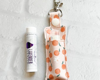 Orange Lip Balm Keychain: LipBalm Travel Case Holder, Teacher Lanyard Accessories, Nurse Badge Clip