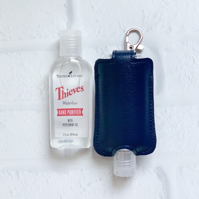 Navy Blue Faux Leather Hand Sanitizer Keychain Holder Gift Etsy