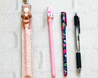 Lt Pink Floral Embossed Pen Holder Keychain,Stylus Holder,Pen Pencil Keychain Case,Pen Holder,Teacher Nurse Lanyard, Gifts Under 10
