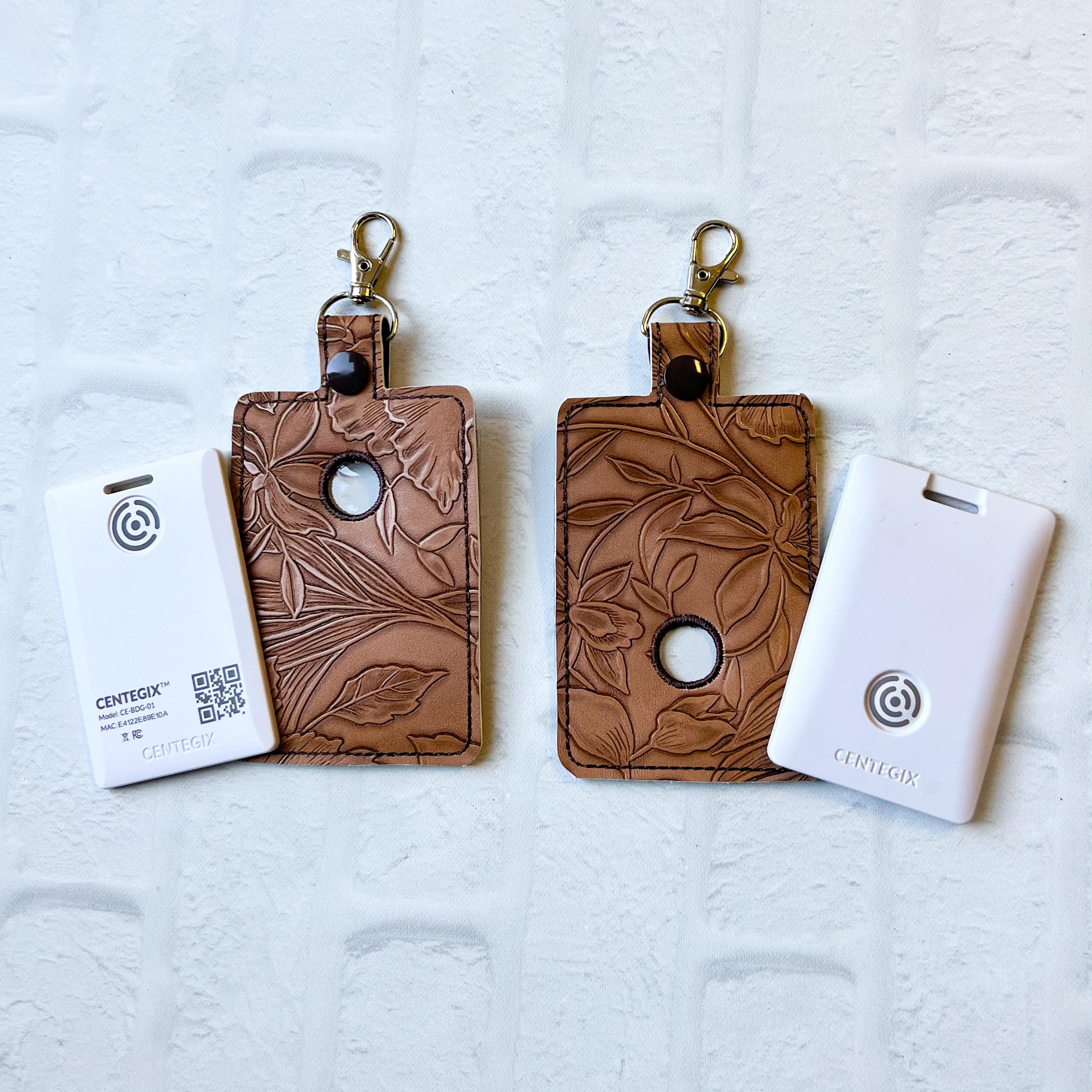 Floral Embossed Vegan Leather Alarm ID Holder: Lanyard Accessory