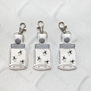 Firefly Lightening Bug Mason Jar Keychain Nostalgic Keyfob, gifts under 10, keychain, embroidered gift idea, glow in dark