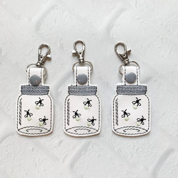 Firefly Lightening Bug Mason Jar Keychain Nostalgic Keyfob, gifts under 10, keychain, embroidered gift idea, glow in dark