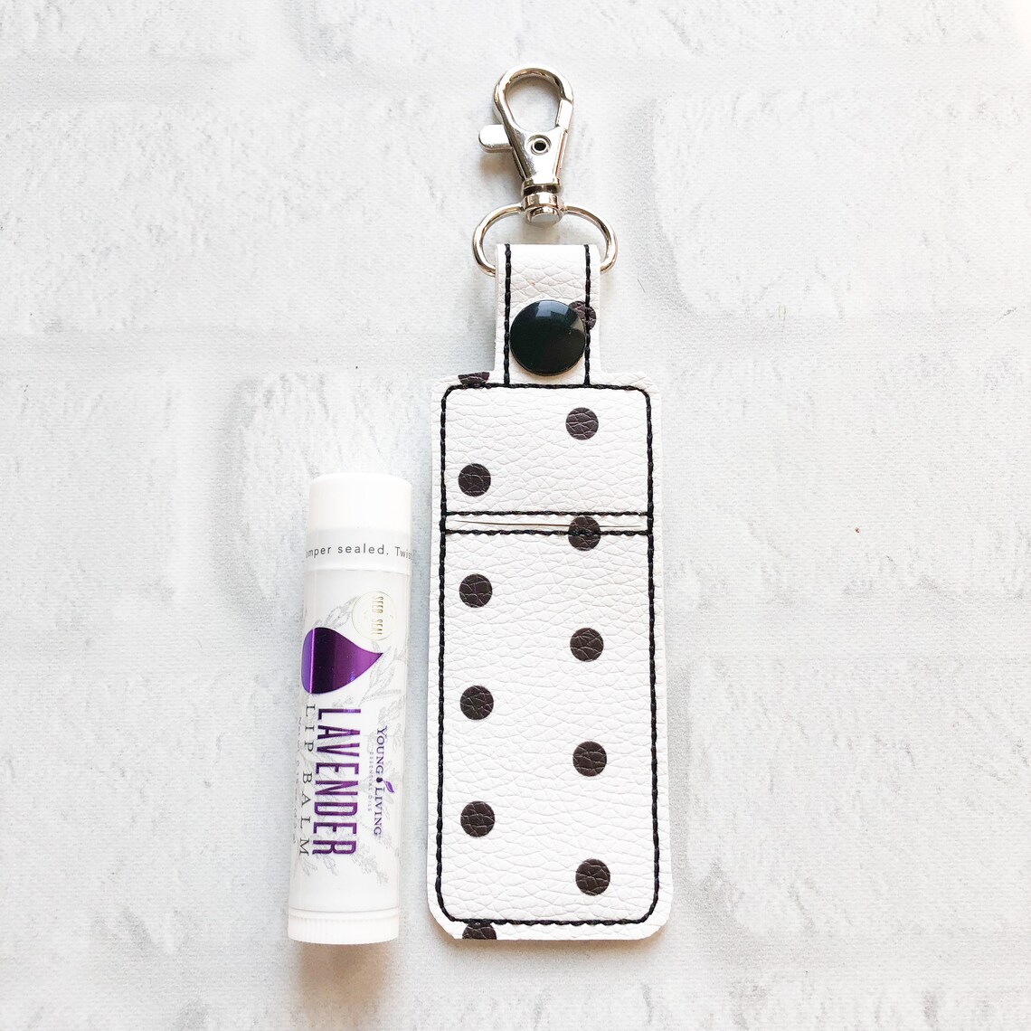 White W/ Black Polka Dot Lipbalm Lip Balm Keychain Case Etsy