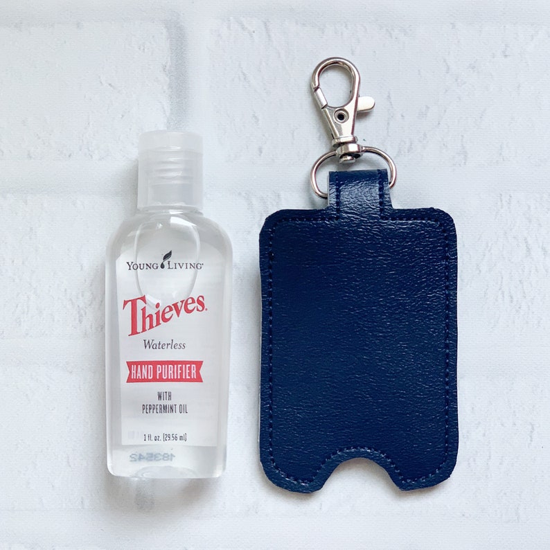 Navy Blue Faux Leather Hand Sanitizer Keychain Holder Gift Etsy