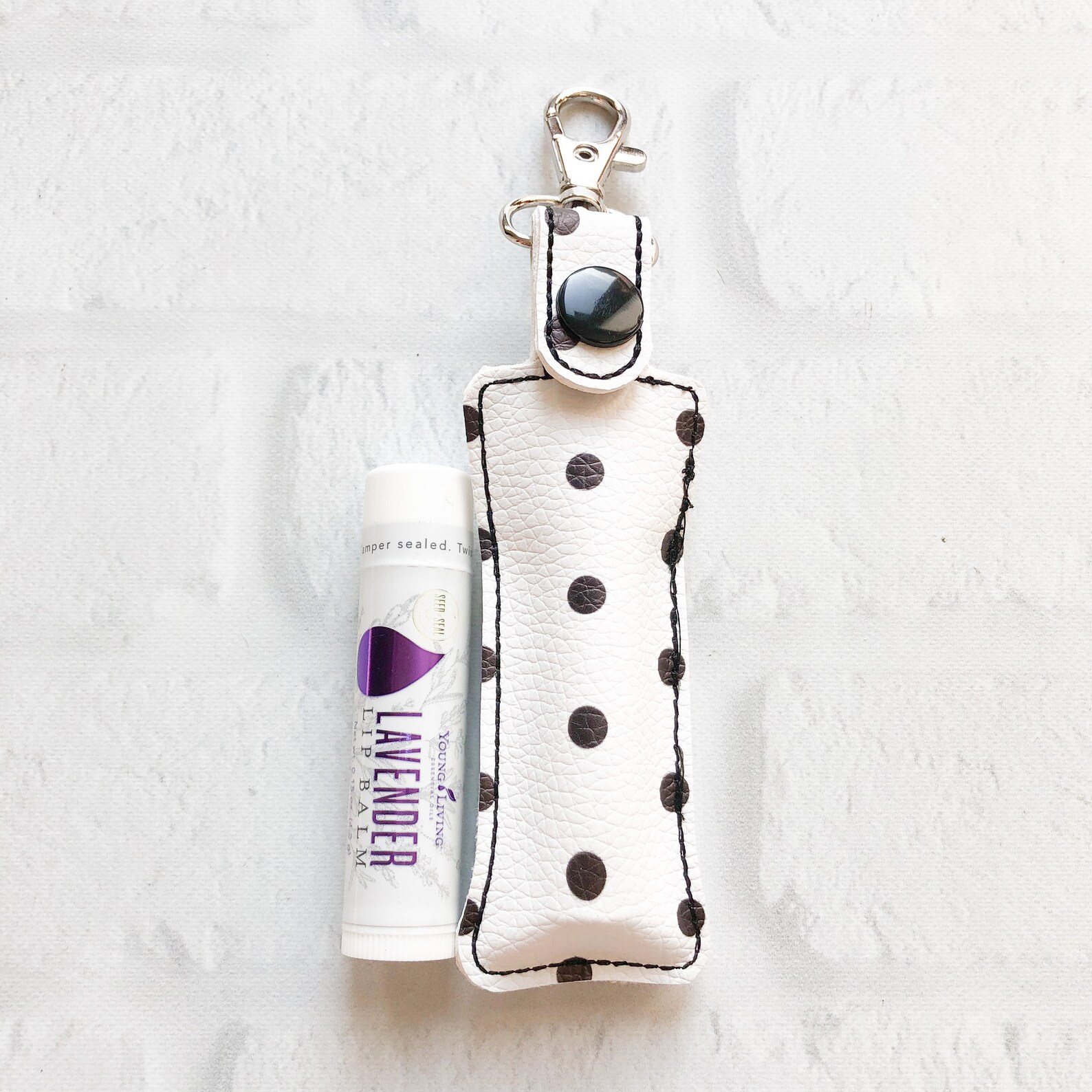 White W/ Black Polka Dot Lipbalm Lip Balm Keychain Case Etsy