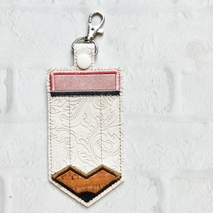 Cream Embossed Pencil ID Badge Holder: Personalized Bag Tag, Vertical Card Case,Teacher Lanyard Accessory, Gifts Under 20 as shown