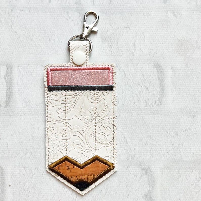Cream Embossed Pencil ID Badge Holder: Personalized Bag Tag, Vertical Card Case,Teacher Lanyard Accessory, Gifts Under 20 as shown