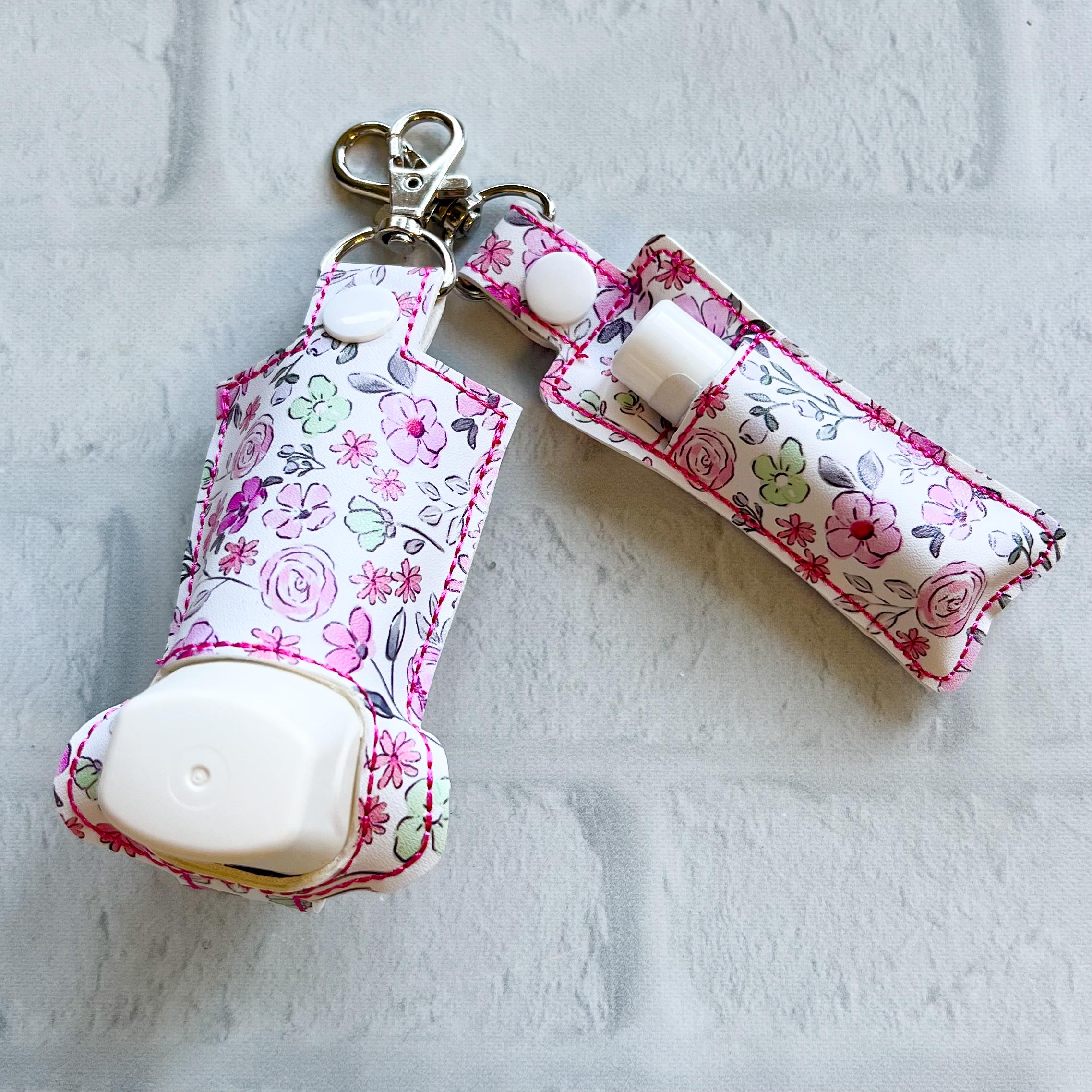 Inhaler Cuff Key Pink Floral Inhaler Case Keychain,inhaler Holder Keychain,inhaler Clip ...
