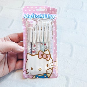 6pc Cartoon White Kitty Cat Gel Pens,Gift for Her,Cat Party Favor Gifts Under 10,White Kitty Bullet Journal Planner Pen,Kawaii Kitty Gel Pen