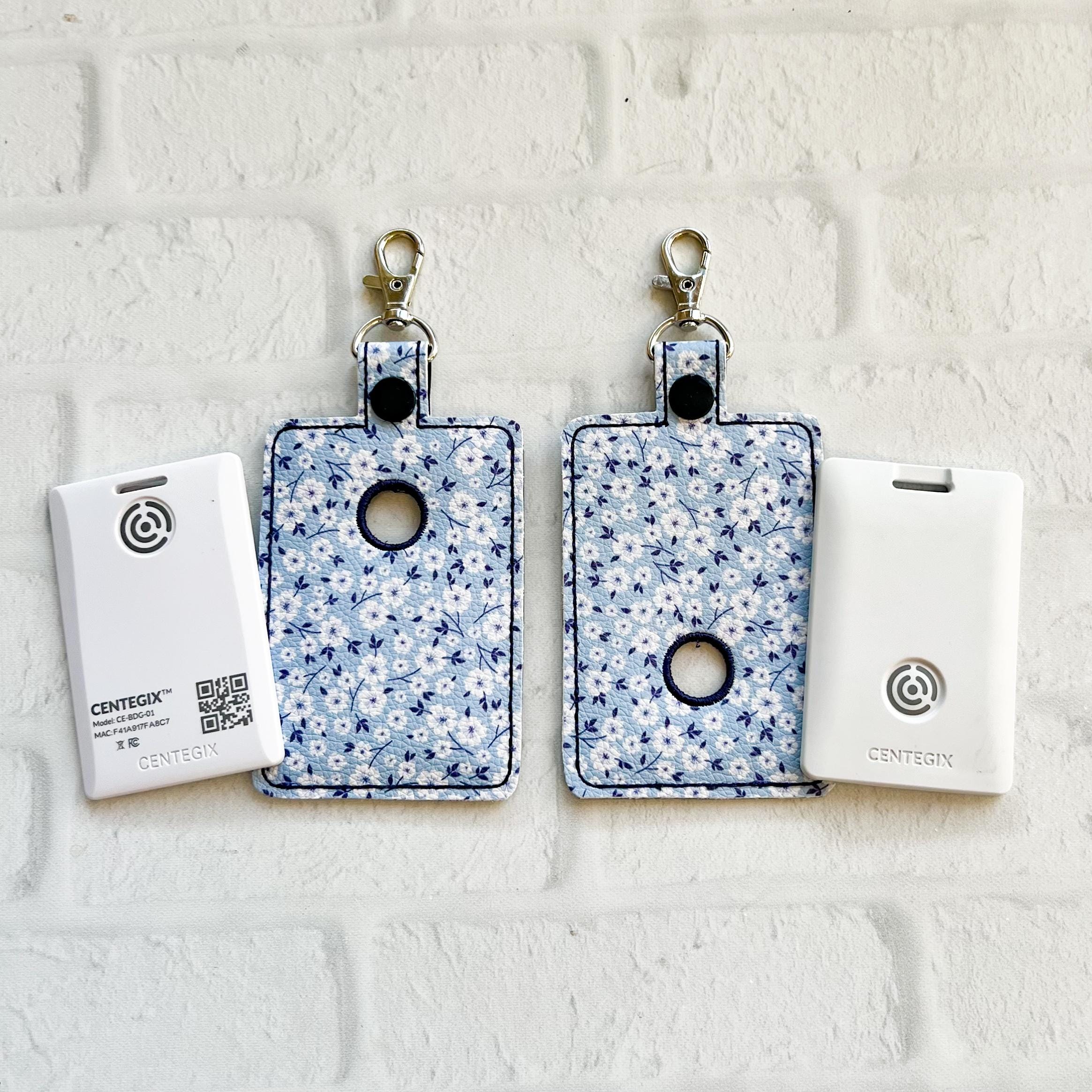Tiny Blue Floral Alarm Badge Holder: Personalized Bag Tag