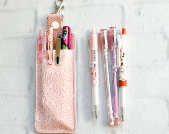Lt Pink Embossed Pen Pencil Holder Keychain for Lanyard,Stylus Holder,Pen Pencil Keychain Case,Teacher Nurse  Gift Idea,Planner Pen Sleeve