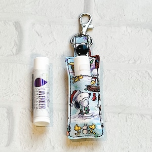 Charlies Dog Lip balm Keychain,White Beagle Lip Balm Keychain Case,WInter Lip Balm Holder,Cartoon White Dog Badge Reel Clip,Gift Under 10 20