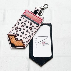 Porte-crayon rose léopard pour enseignant, étiquette de sac personnalisée, clip pour badge personnalisé, porte-cartes d'identité vertical, cadeau pour enseignant lanière de moins de 20 ans