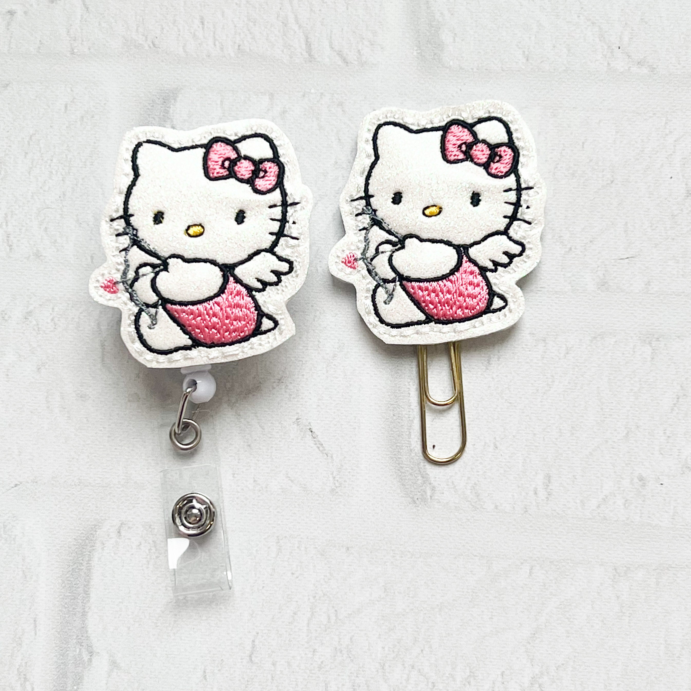 Cupid Kitty Glitter Glow Badge Reel,Nurse Teacher Lanyard Badge Reel Clip,Cartoon White Kitty ID Badge Reel Gift Idea,kitty Planner Clip