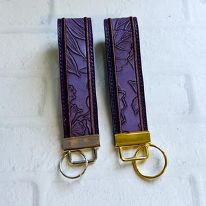 DK Purple Floral Embossed Vegan Leather Wristlet Keychain Key chain,Bridesmaid Gift Idea Gifts Under 20 For Her,Wristlet key fob,lanyard fob