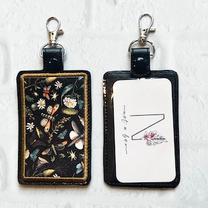 CottageCore Moth ID Holder,Personalized Bag Tag,Custom ID Badge Holder,Vertical ID Card Case,Lanyard Accessory,Teacher Gift, Gifts Under 20