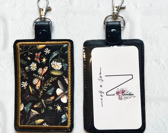 Cottagecore Moth Vegan Leather ID Holder: Personalized Lanyard Accessory