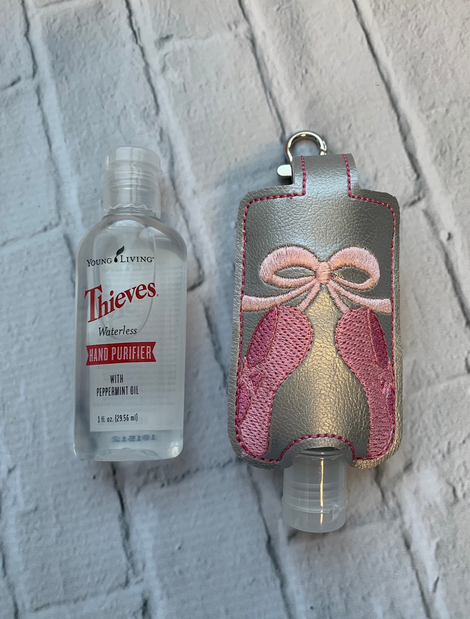 silver pink ballet shoes young living essential oil thieves hand sanitizer travel case holder birthday gift idea keychain key ch