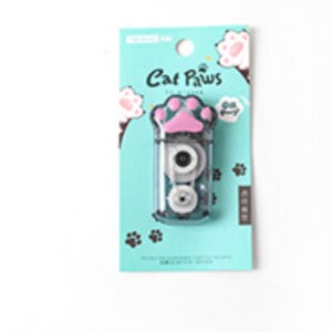 May include: A blue and pink tape dispenser with a cat paw design. The dispenser has a clear plastic body and a pink paw-shaped button. The text "Cat Paws" is printed on the front of the dispenser.