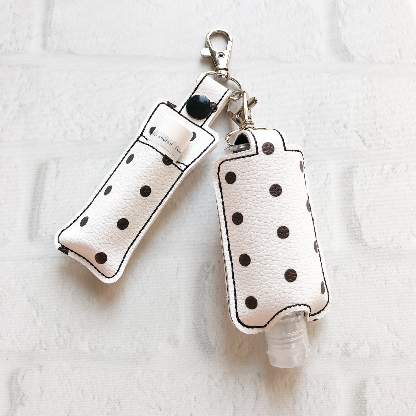 White W/ Black Polka Dot Lipbalm Lip Balm Keychain Case Etsy