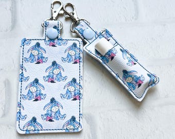 Sad Blue Donkey Badge Holder: Personalized Bag Tag,Custom ID Badge Holder,Vertical ID Card Case,Teacher Lanyard Accessory