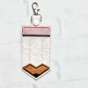 Cream Embossed Pencil ID Badge Holder: Personalized Bag Tag, Vertical Card Case,Teacher Lanyard Accessory, Gifts Under 20 image 6