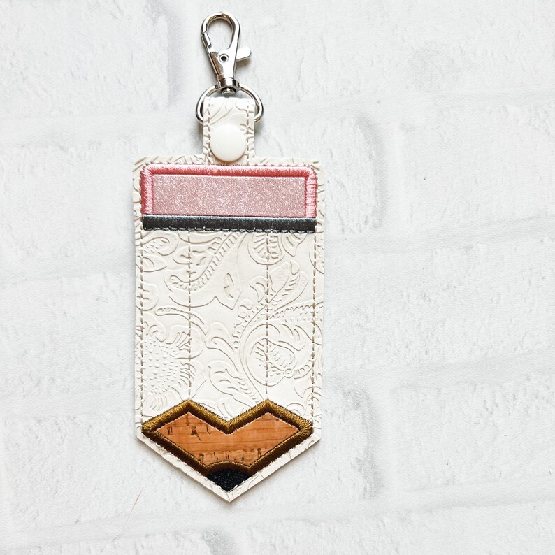 Cream Embossed Pencil ID Badge Holder: Personalized Bag Tag, Vertical Card Case,Teacher Lanyard Accessory, Gifts Under 20 image 6