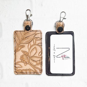 Caffe Floral Embossed ID Holder,Personalized Bag Tag,Custom ID Badge Holder,Vertical ID Case,Lanyard Accessory, Teacher Gift, Gifts Under 20