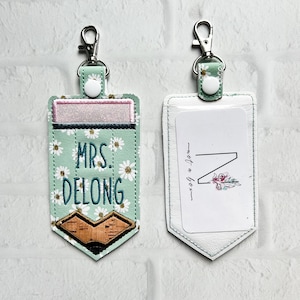 Porte-crayon marguerite vert menthe, Étiquette de sac personnalisée, Porte-badge d'identité personnalisé, Porte-cartes d'identité vertical, Tour de cou, Cadeau pour enseignant, Cadeaux pour les moins de 20 ans