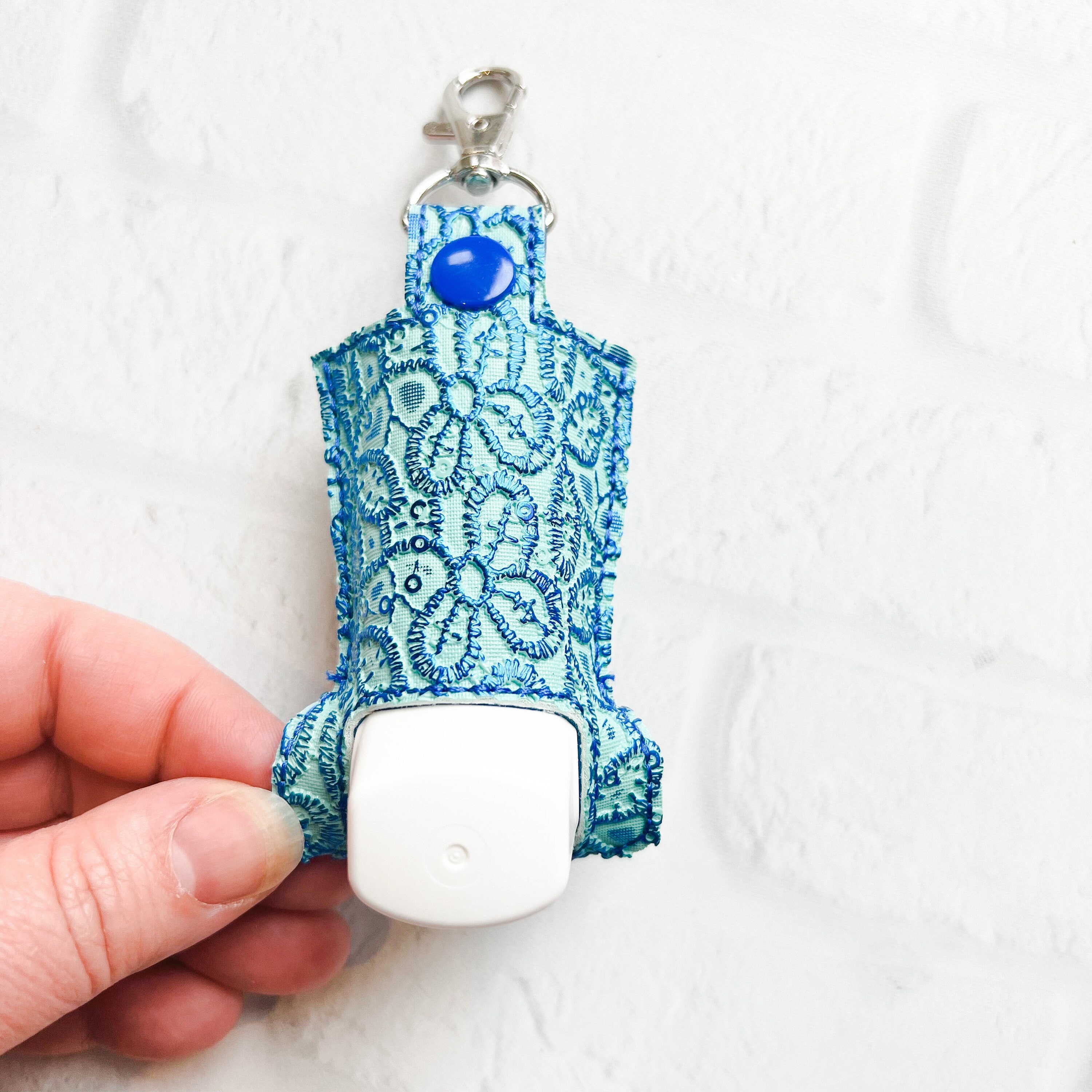 Blue Lace Embossed Inhaler Case Keychain,Inhaler Holder Keychain,Inhaler Holder Keychain Gift Idea,Custom Inhaler Key Chain Holder Gifts