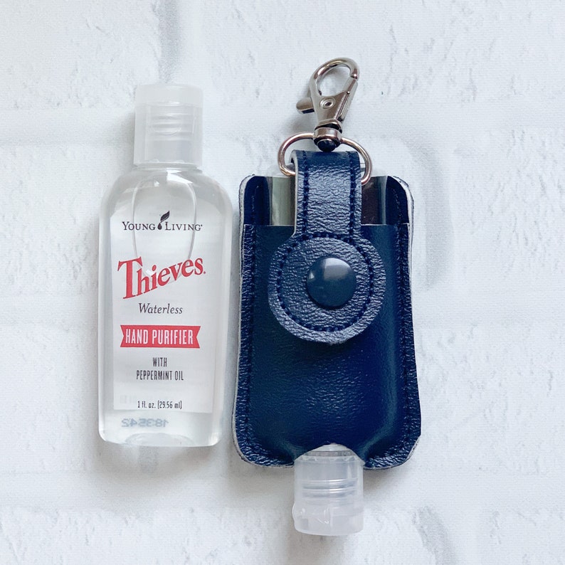 Navy Blue Faux Leather Hand Sanitizer Keychain Holder Gift Etsy