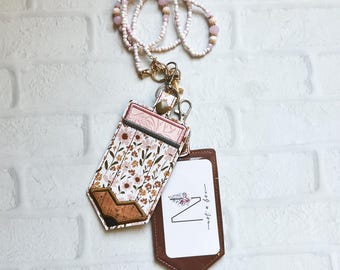 Autumnal Pinks Pencil ID Holder, Personalized Bag Tag,Custom ID Badge Holder,Vertical ID Card Case,Lanyard Accessory, Teacher Gifts Under 20