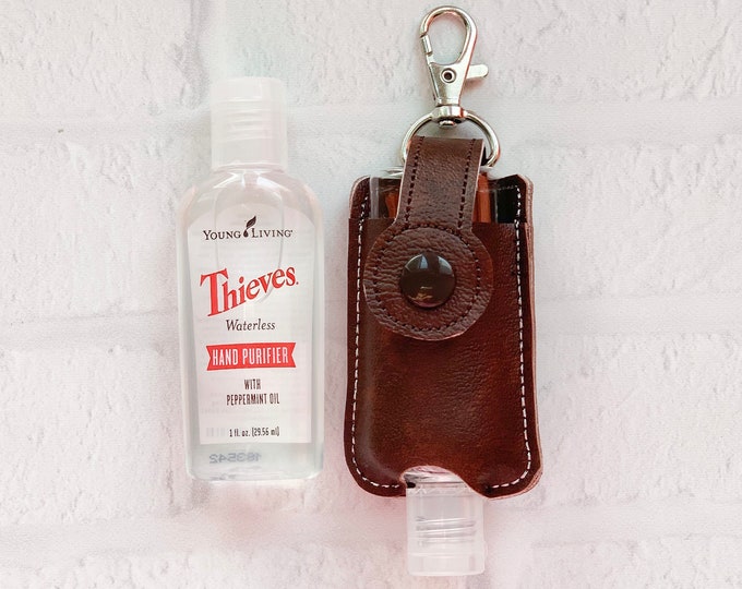 Rustic Brown Vegan Leather Hand Sanitizer Travel Case Keychain Holder