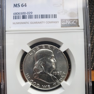 1959 D - Benjamin Franklin Silver Half Dollar - Graded MS 64