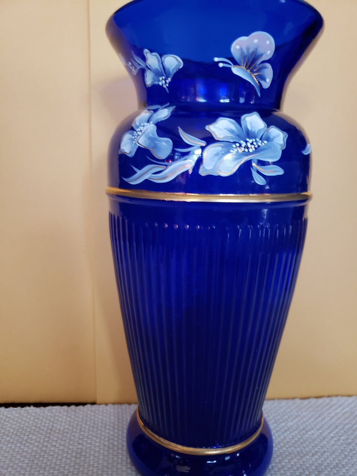 Fenton Hand Painted Cobalt Blue Arts Glass Vase Etsy
