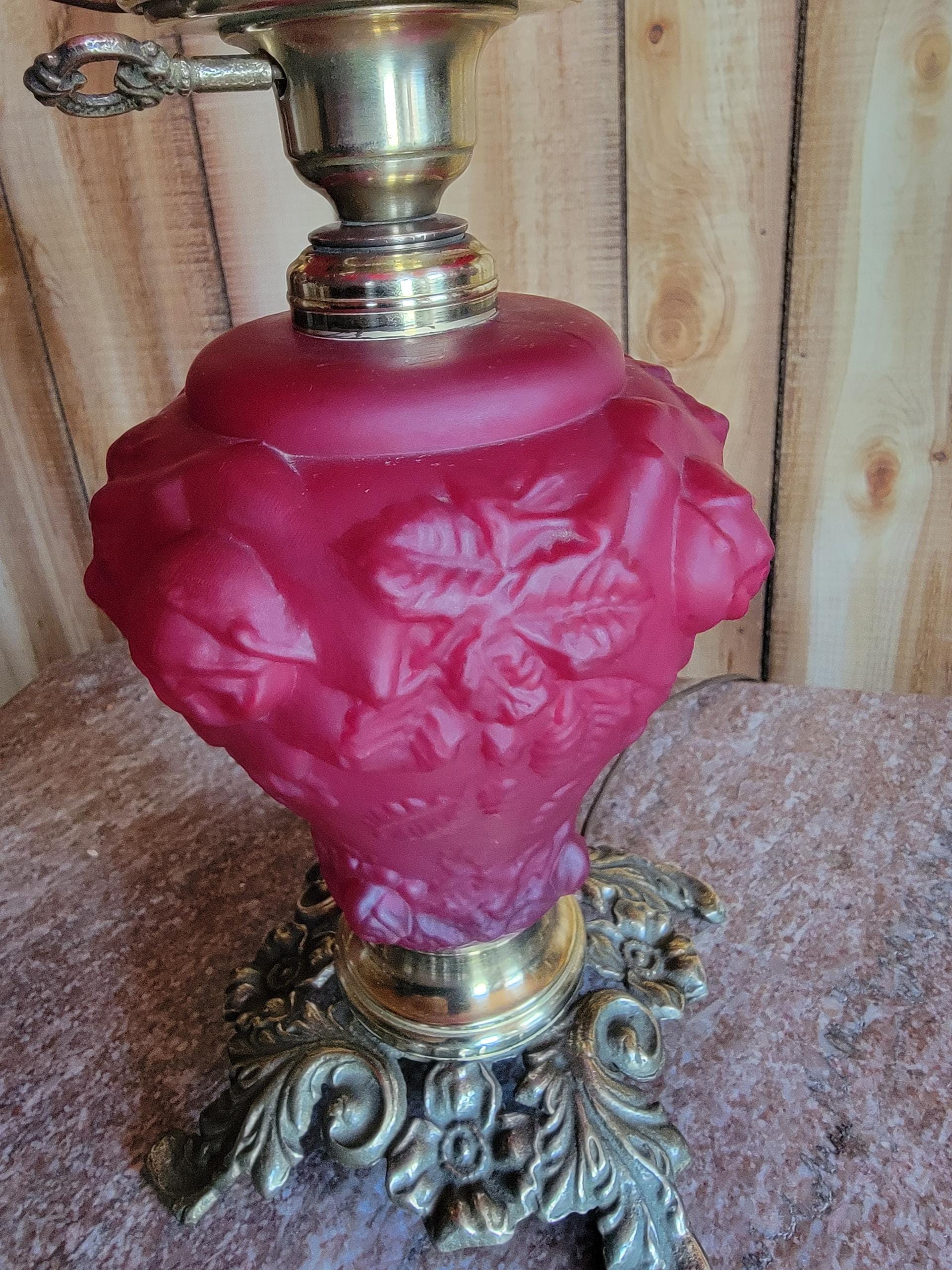 Vintage Fenton Victorian Rose Lamp Dark Red Color Signed Rare - Etsy