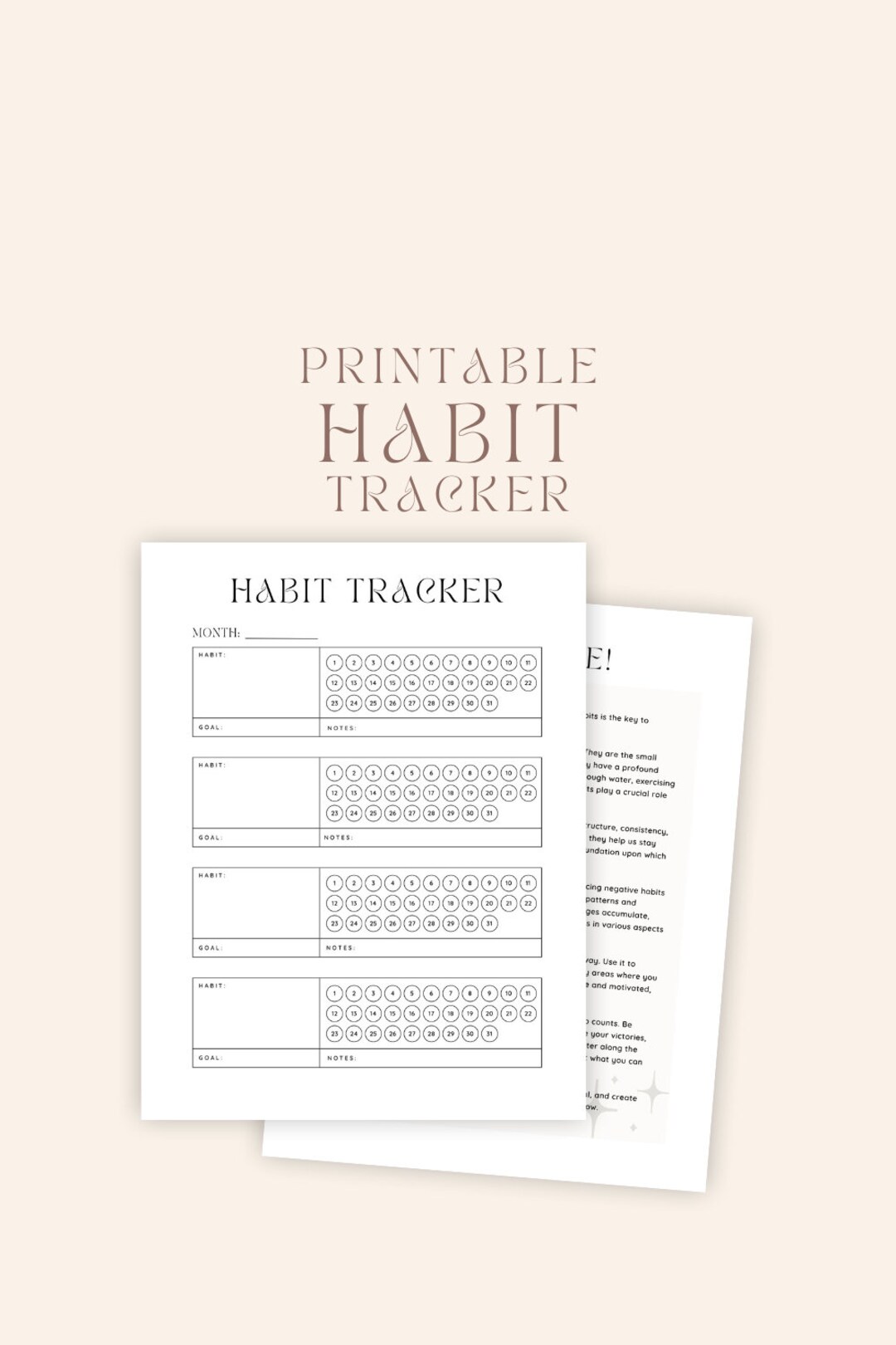 Printable Minimalist Monthly Habit Tracker | Digital Download - Etsy