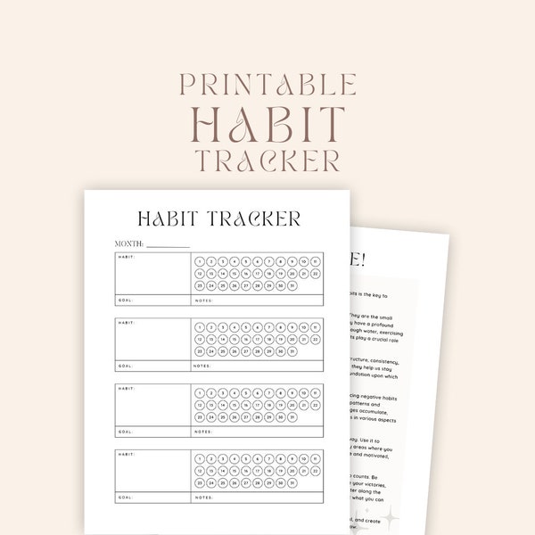 Minimalist Printable Monthly Habit Tracker | Digital Download