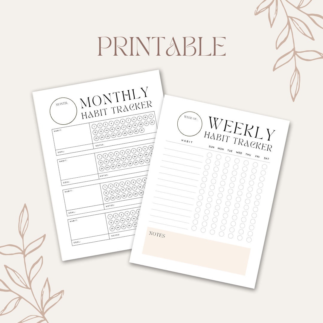 Printable Minimalist Weekly and Monthly Habit Tracker | BONUS: 2 Wall ...