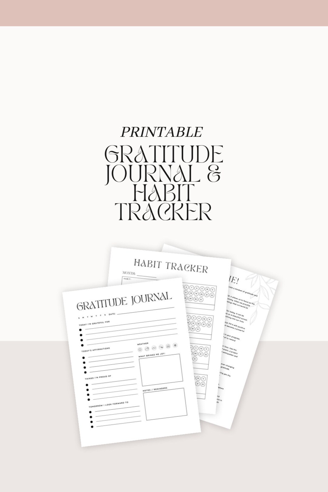 Minimalist Printable Gratitude Journal and Monthly Habit Tracker | Digital Download - Etsy