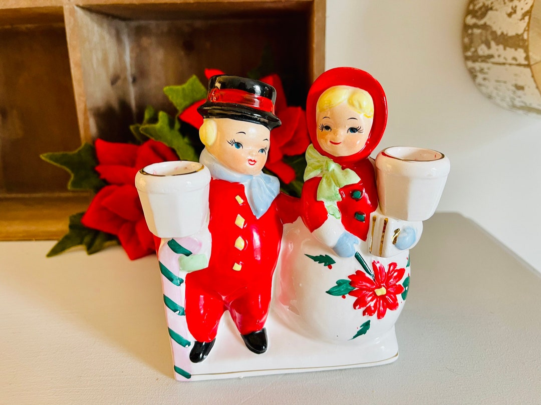 Vintage Ucagco Snowman Couple Figurine Japan 1950's// Vintage Christmas