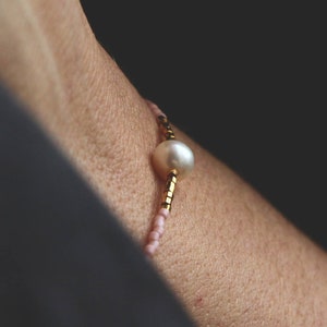 Freshwater PEARL bracelet, Miyuki glass beads, gold plated and powder pink - Boho ChiC